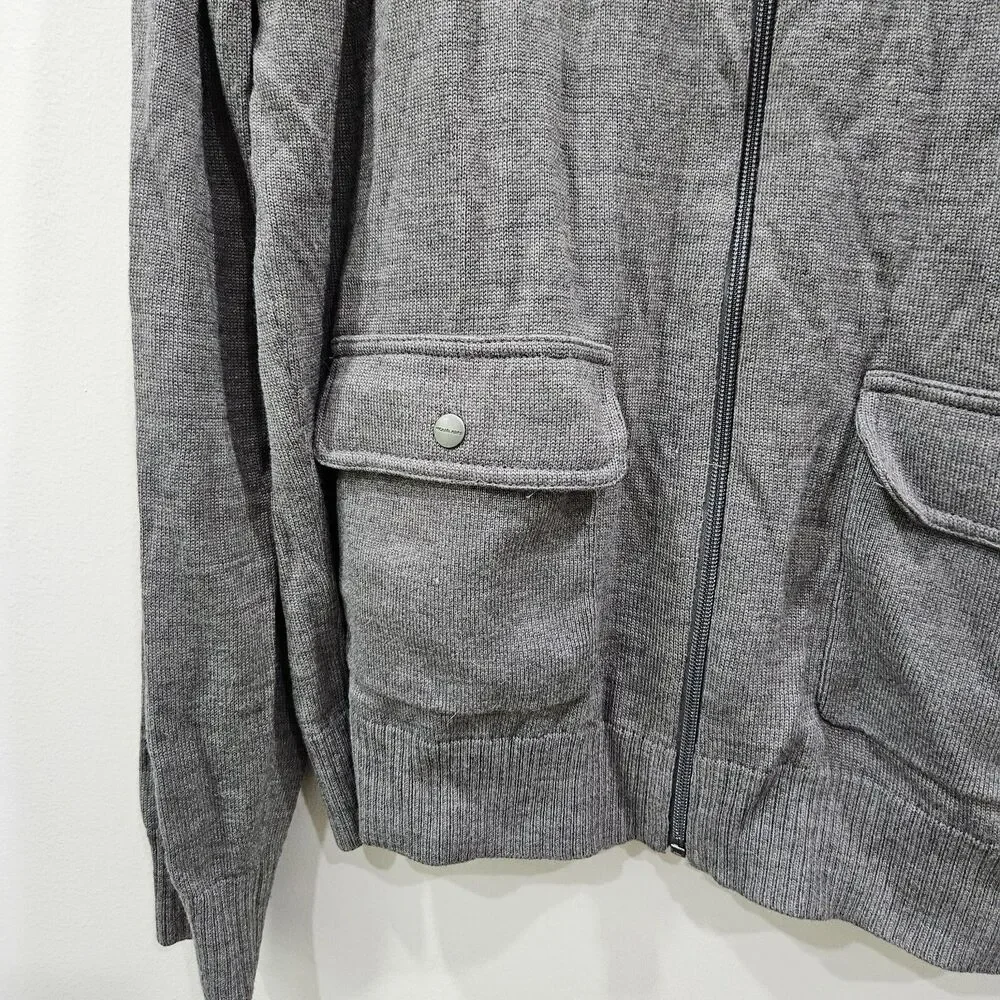 Michael Kors Mens Wool Blend Full Zip Sweater Size L Grey Pockets Warm Neutral